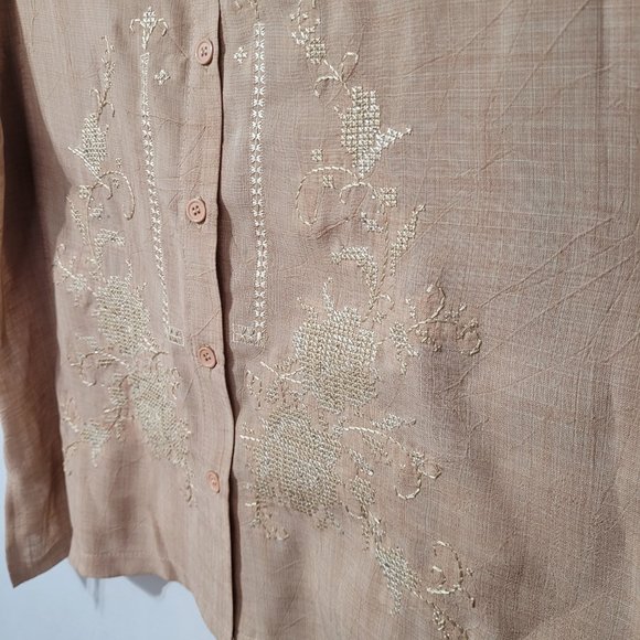 Vintage linen button down shirt and shell, tan, large - Picture 7 of 12